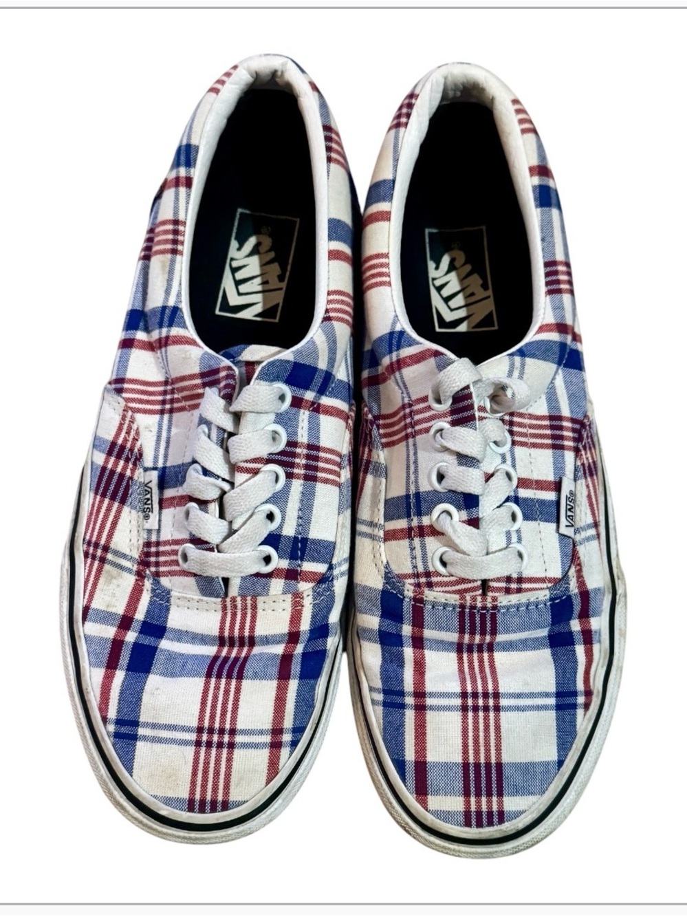 Vans Women’s Plaid Canvas Lace-Up Sneakers - White, Red & Blue